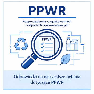 Infografika PPWR przedstawiająca odpowiedzi na najczęściej zadawane pytania dotyczące rozporządzenia UE w sprawie opakowań i odpadów opakowaniowych (PPWR).